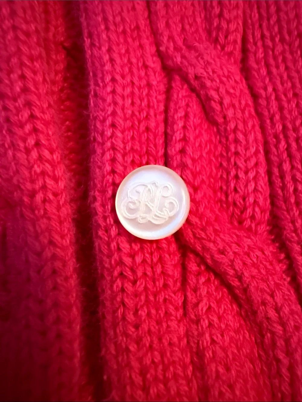 Ralph Lauren Girls Cable Knit Cardigan - Bright Red